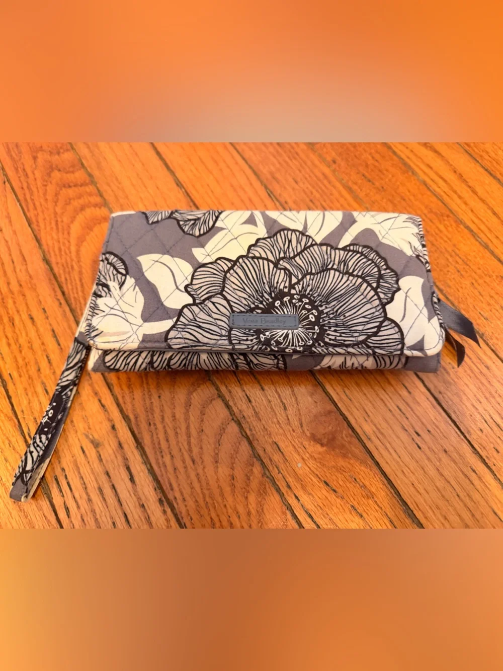 Vera Bradley Gray and Cream Floral Quilted Wristlet Wallet